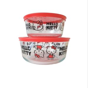 SANRIO PYREX Hello Kitty Red Glass Container Set of 2